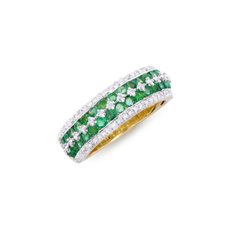 1.36 CTS CERTIFIED DIAMONDS & BRASIL EMERALDS  14K  WHITE GOLD DESIGNER RING SIZE 7.5