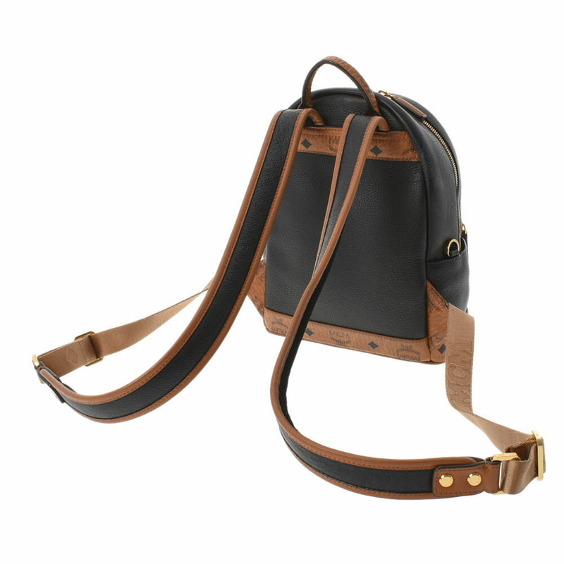 MCM Backpack Mini Studs Cognac / Black Womens PVC Leather Daypack