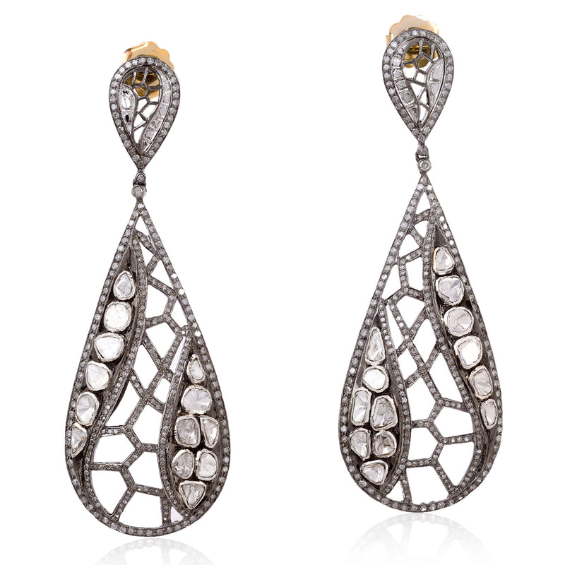 Diamond 18k Gold Pear Shape Dangle Earrings 925 Sterling Silver Jewelry