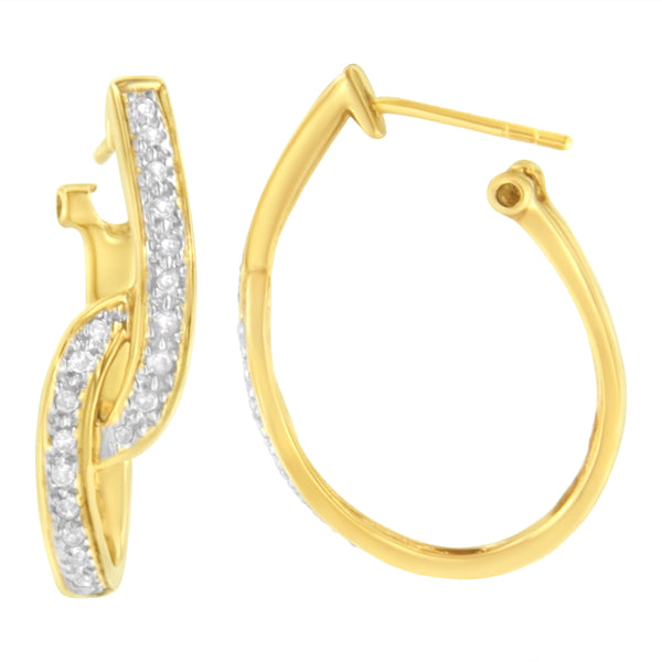 10K Yellow Gold 1/4 cttw S-Curve Diamond Huggy Hoop Earrings (I-J Clarity, I2-I3 Color)