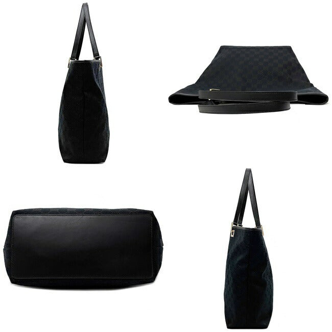 Gucci Tote Bag Black Gold 002 1098 Canvas Leather GUCCI GG Handbag Womens