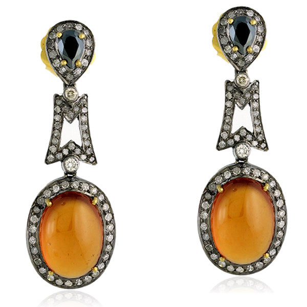 16.55ct Hessonite Dangle Earrings 18k Gold 925 Silver Diamond Jewelry For Women