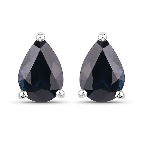 1.60 Carat Genuine Blue Sapphire 14K White Gold Earrings