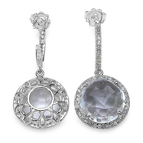 20.52 Carat Genuine Crystal Quartz & White Topaz .925 Sterling Silver Earrings