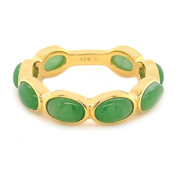 925 Sterling Silver Women Band Ring Dyed Green Jade