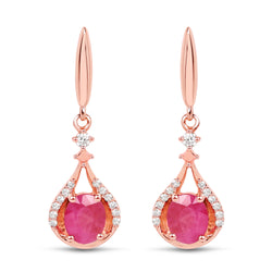 0.70 Carat Genuine Ruby and White Diamond 14K Rose Gold Earrings