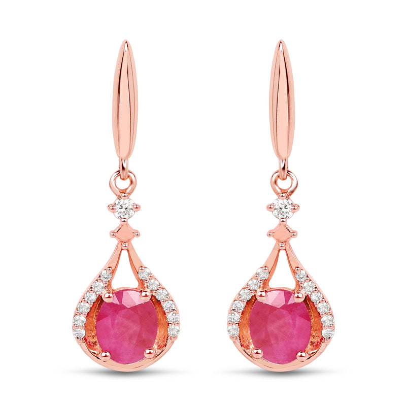 0.70 Carat Genuine Ruby and White Diamond 14K Rose Gold Earrings