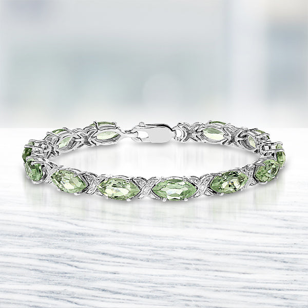 22.75 Carat Genuine Green Amethyst .925 Sterling Silver Bracelet