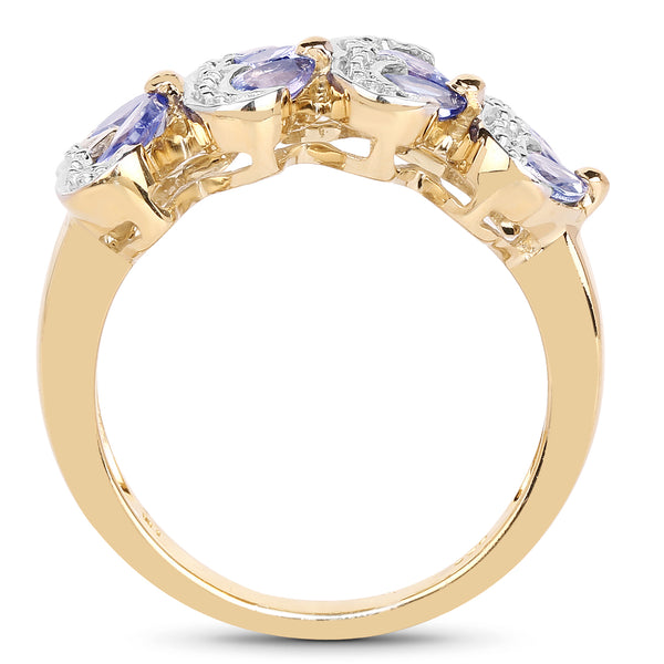 14K Yellow Gold Plated 1.12 Carat Genuine Tanzanite .925 Sterling Silver Ring