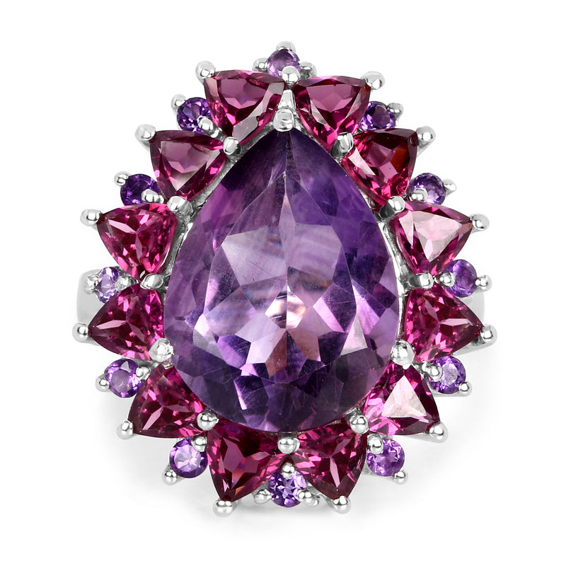 11.22 Carat Genuine Amethyst & Rhodolite .925 Sterling Silver Ring