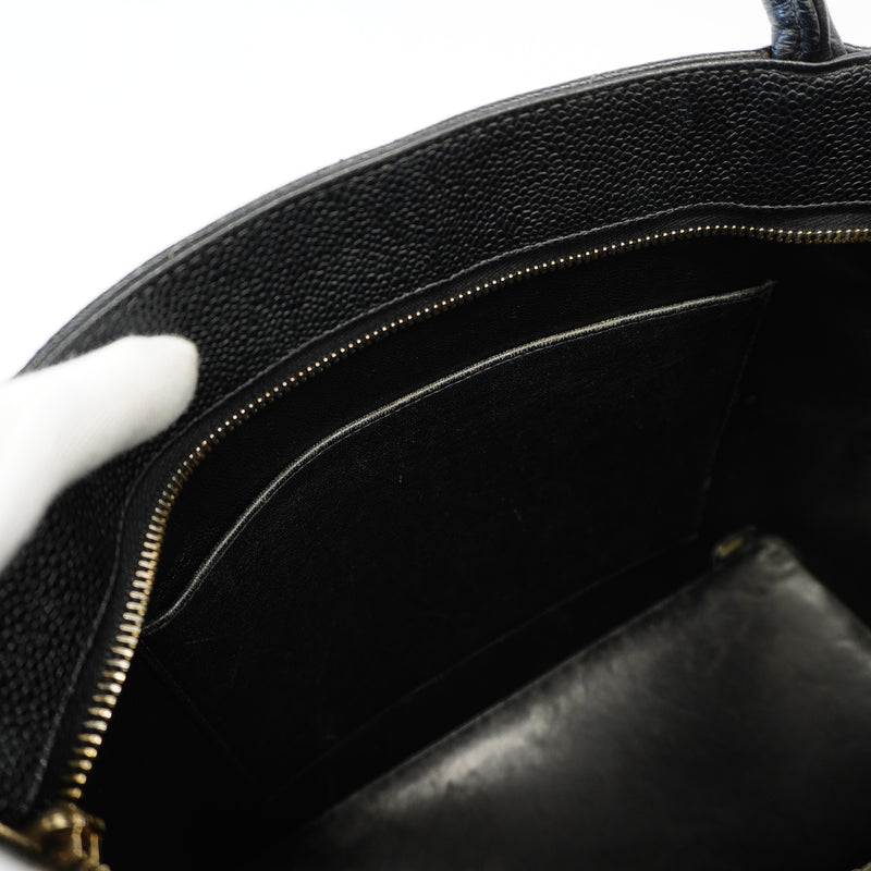 Auth Chanel Reprint Tote Womens Caviar Leather HandbagTote Bag Black