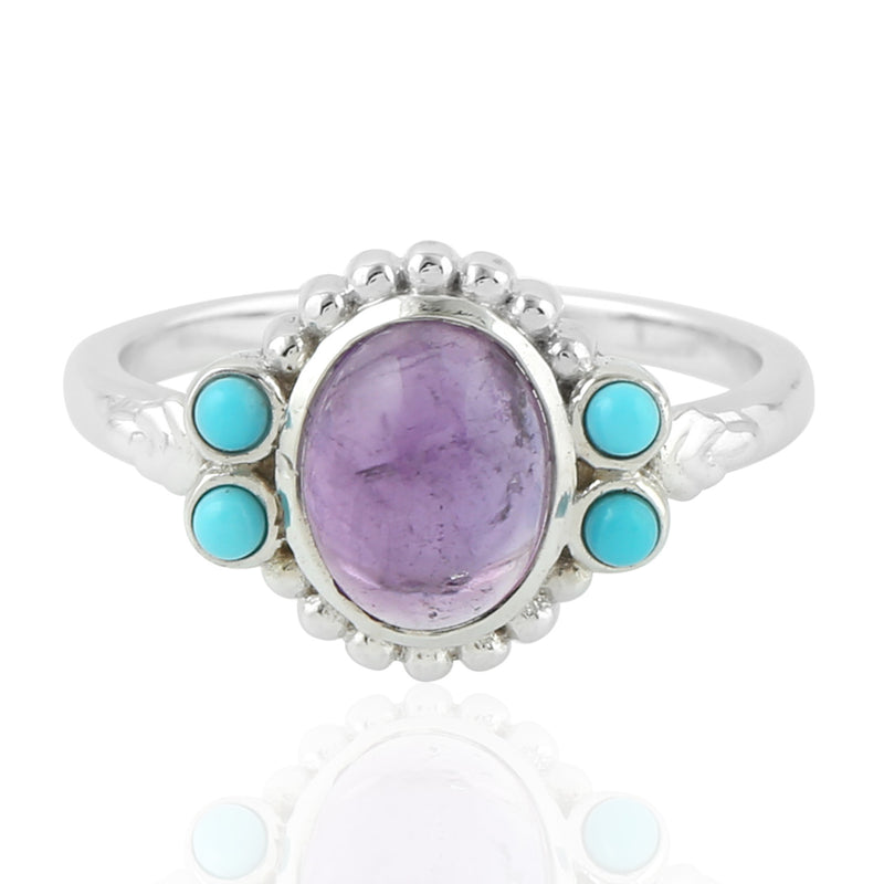 Amethyst Gemstone Promise Ring 925 Sterling Silver Turquoise Ring Size