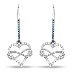 0.36 Carat Genuine White Diamond and Blue Diamond .925 Sterling Silver Earrings