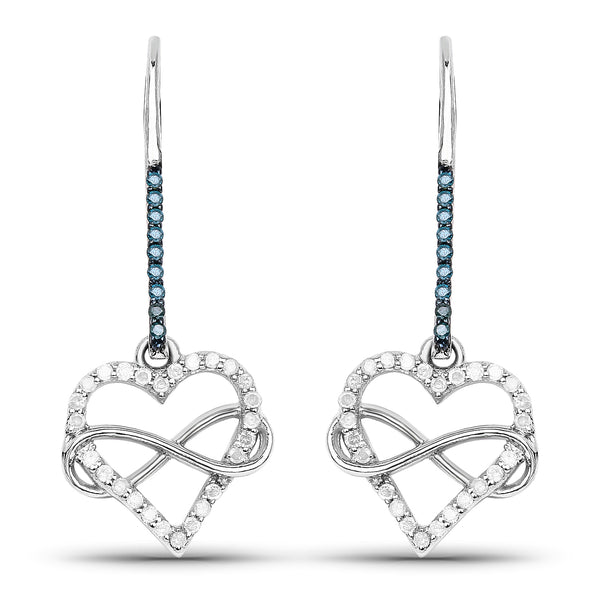 0.36 Carat Genuine White Diamond and Blue Diamond .925 Sterling Silver Earrings