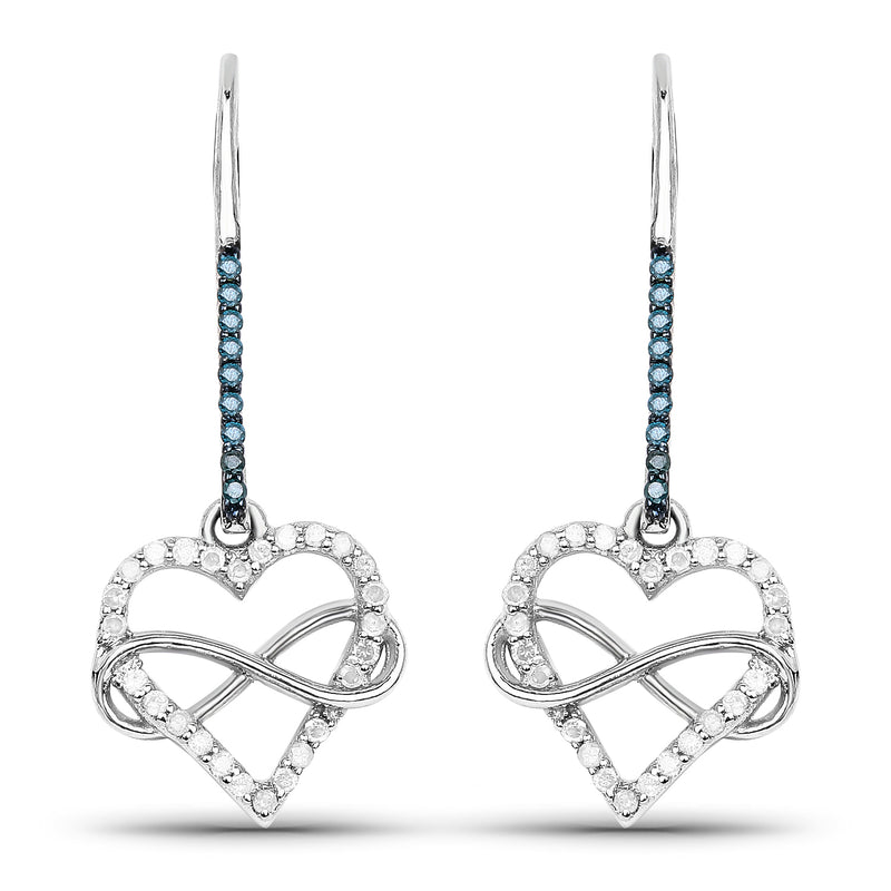 0.36 Carat Genuine White Diamond and Blue Diamond .925 Sterling Silver Earrings