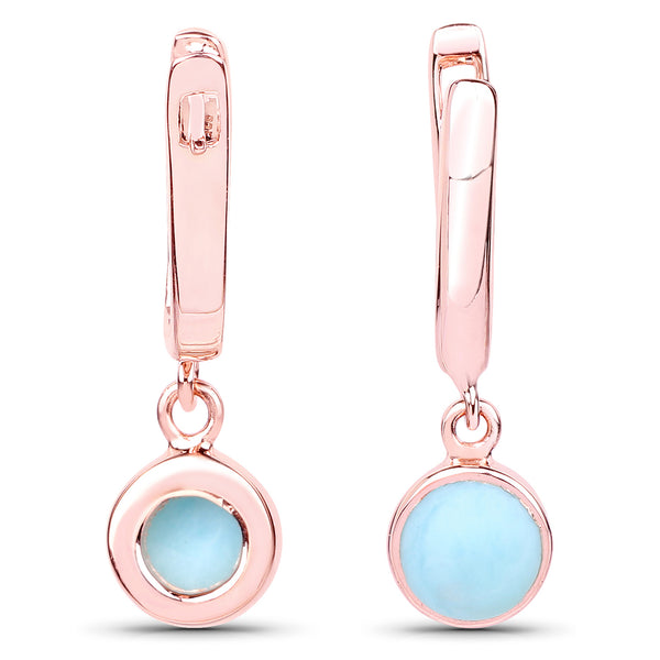 18K Rose Gold Plated 2.60 Carat Genuine Larimar .925 Sterling Silver Earrings