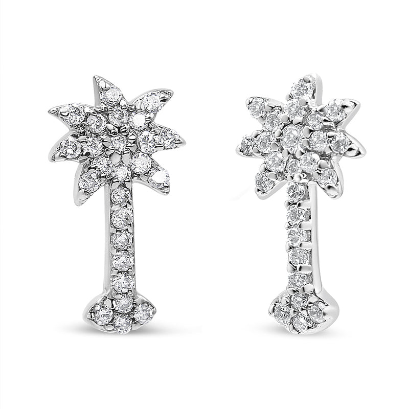 14K White Gold 1/4 Cttw Diamond Palm Tree Push Back Stud Earrings (K-L Color, I1-I2 Clarity)