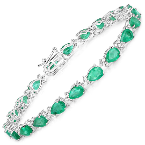 8.23 Carat Genuine Zambian Emerald and White Diamond 14K White Gold Bracelet