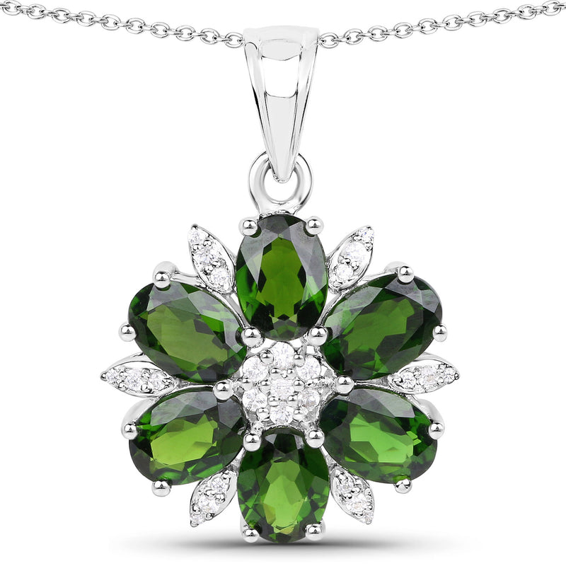 4.50 Carat Genuine Chrome Diopside and White Topaz .925 Sterling Silver Pendant