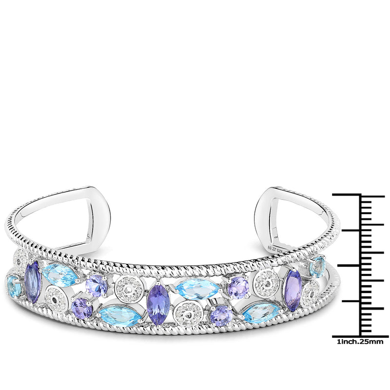 6.05 Carat Genuine Multi Stones .925 Sterling Silver Cuff Bangle