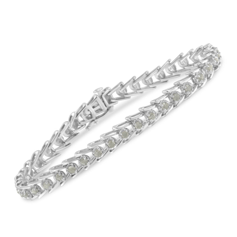 .925 Sterling Silver 2.0 Cttw Diamond Fan Link Tennis Bracelet (I-J Color, I3 Clarity) - 7”