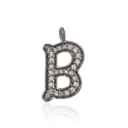 0.2ct Pave Diamond Initial "B" Charm Pendant 925 Sterling Silver Fashion Jewelry