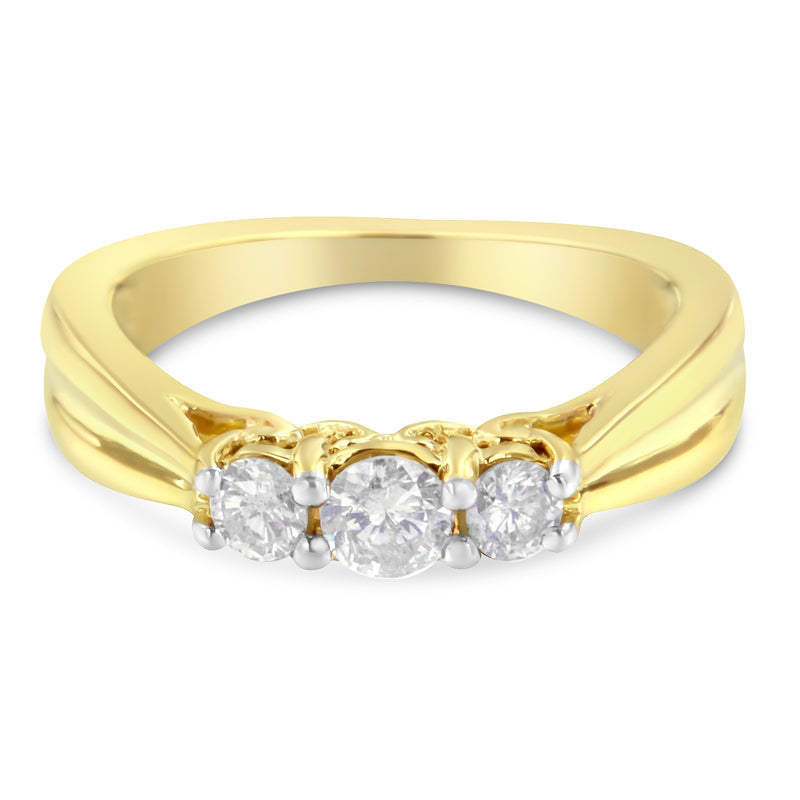 10K Yellow Gold Three-stone Diamond Ring (0.50 cttw, J-K Color, I2-I3 Clarity)