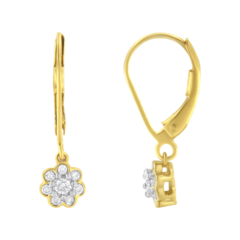2 Micron 10KT Yellow Gold Plated Sterling Silver Diamond Drop Cluster Earrings (1/4 cttw, I-J Color, I2-I3 Clarity)