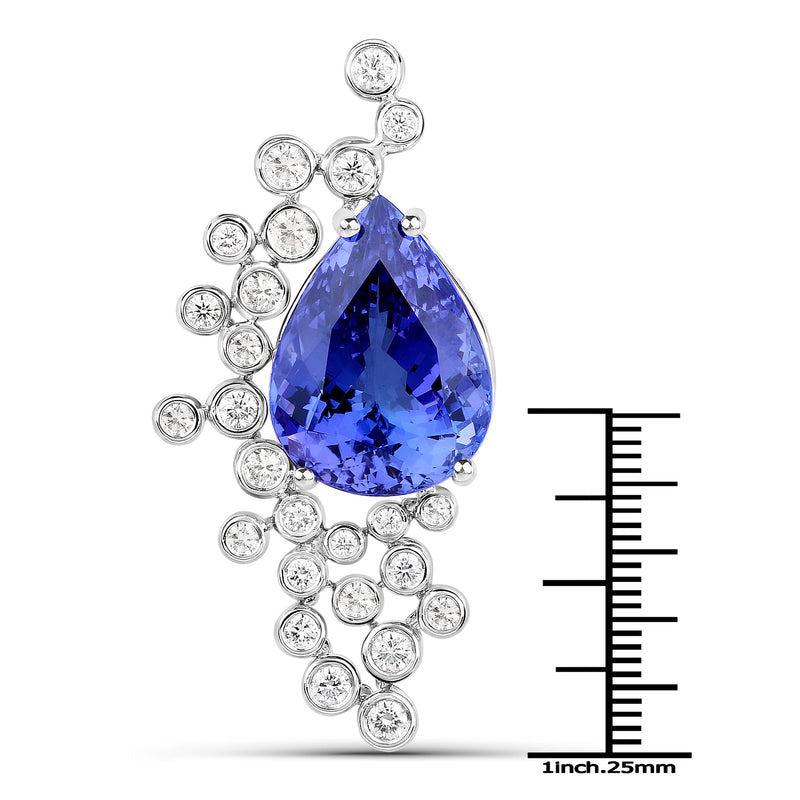 27.98 Carat Genuine Tanzanite and White Diamond 18K White Gold Pendant