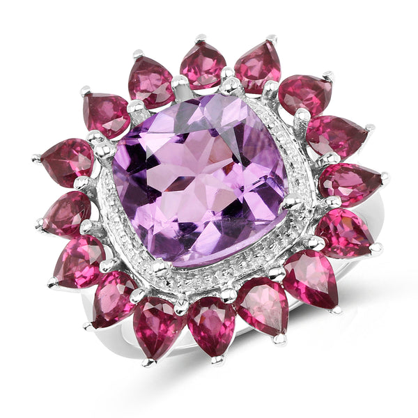 6.30 Carat Genuine Amethyst and Rhodolite .925 Sterling Silver Ring