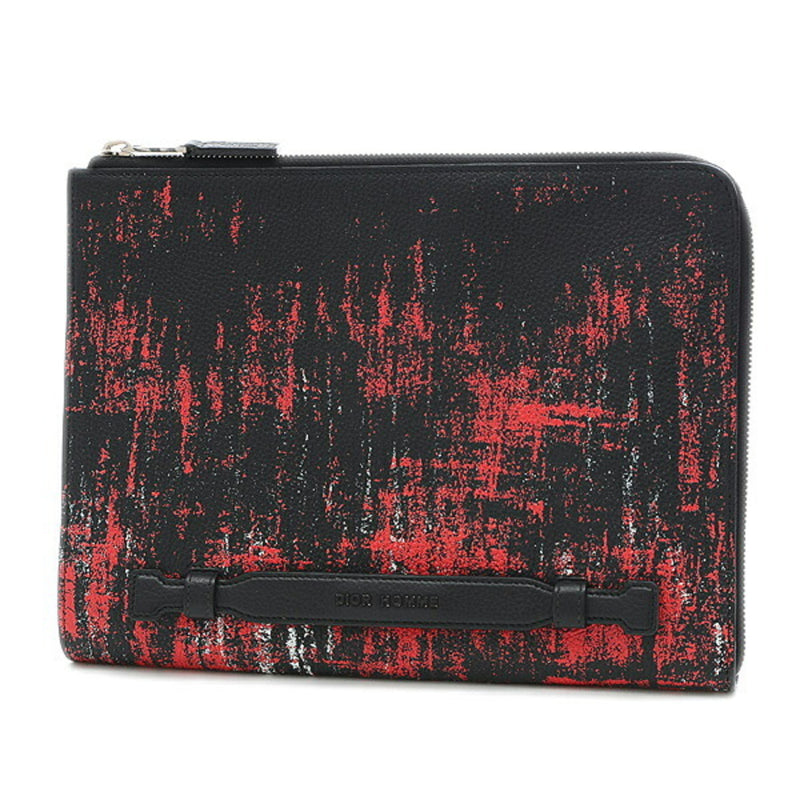 Dior Homme Clutch Bag Leather Red Black