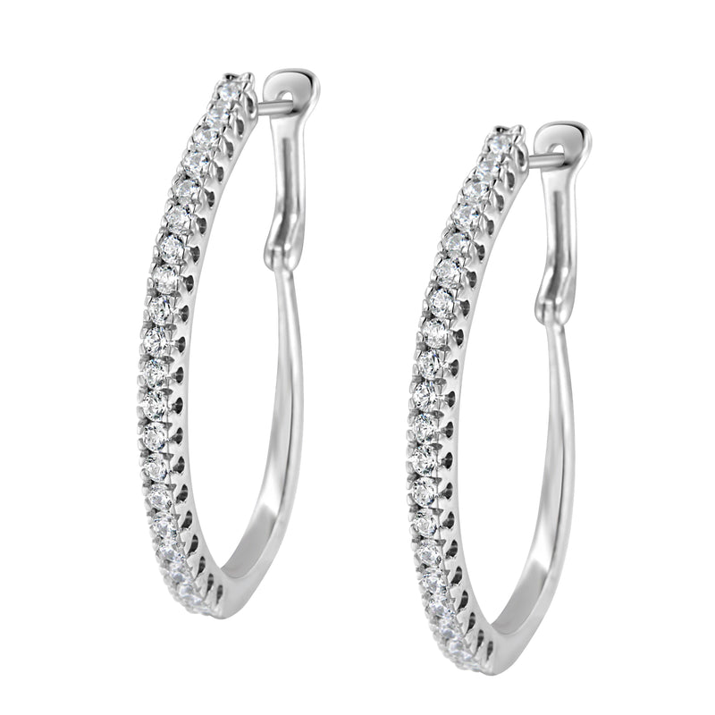 10KT White Gold 1 cttw Diamond Hoop Earrings (I-J Clarity, I2-I3 Color)