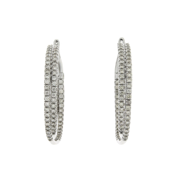 Genuine 3.00ct Diamond Hoop Earrings 10KT White Gold