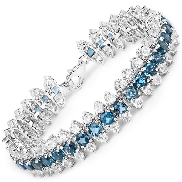 22.32 Carat Genuine London Blue Topaz and White Topaz .925 Sterling Silver Bracelet