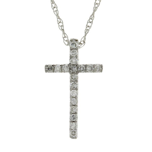 .07ct Diamond Cross Religious Pendant 14KT White Gold