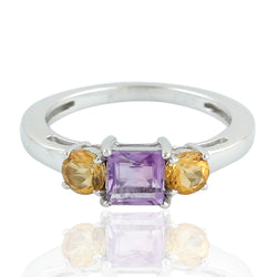 Amethyst Gemstone Three Stone Stackable Ring 925 Silver Jewelry