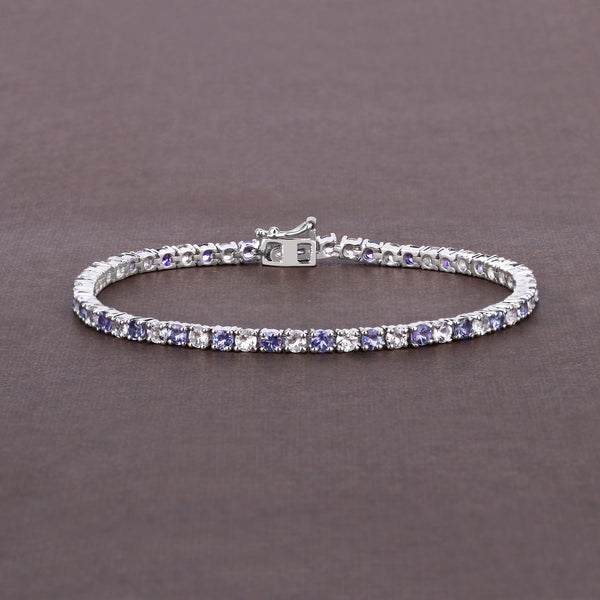 5.77 Carat Genuine Tanzanite and White Topaz .925 Sterling Silver Bracelet