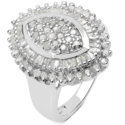 1.31 Carat Genuine White Diamond .925 Sterling Silver Ring