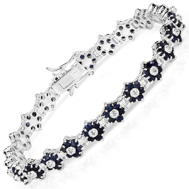 6.31 Carat Genuine Blue Sapphire and White Diamond .925 Sterling Silver Bracelet