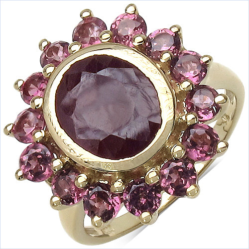 14K Yellow Gold Plated 5.07 Carat Genuine Ruby & Rhodolite .925 Sterling Silver Ring