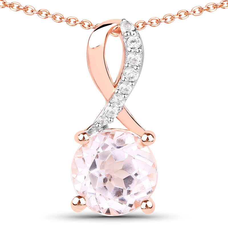 1.85 Carat Genuine Kunzite and White Topaz .925 Sterling Silver Pendant