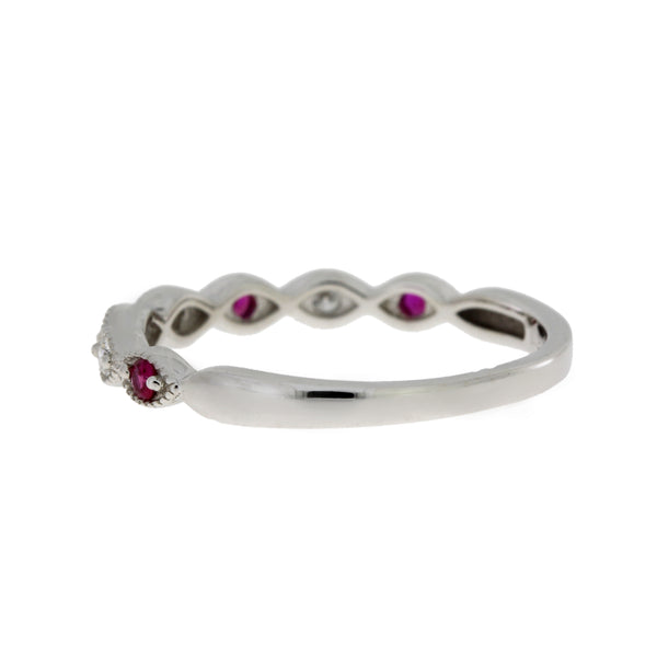 .19ct Ruby Diamond stackable band set 14KT White Gold
