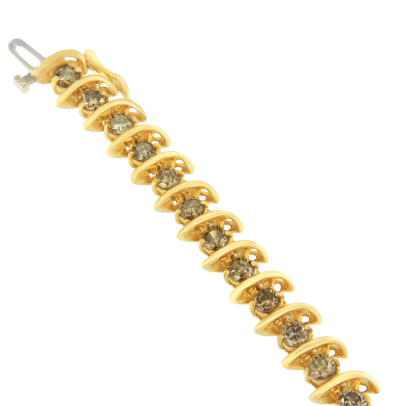 14K Yellow Gold Round-Cut Diamond 'S' Bracelet (6.00 cttw, Brown Color, I1-I2 Clarity)