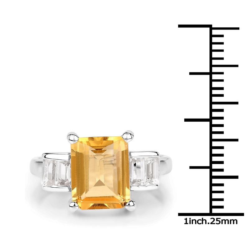 3.27 Carat Genuine Citrine and White Topaz .925 Sterling Silver Ring