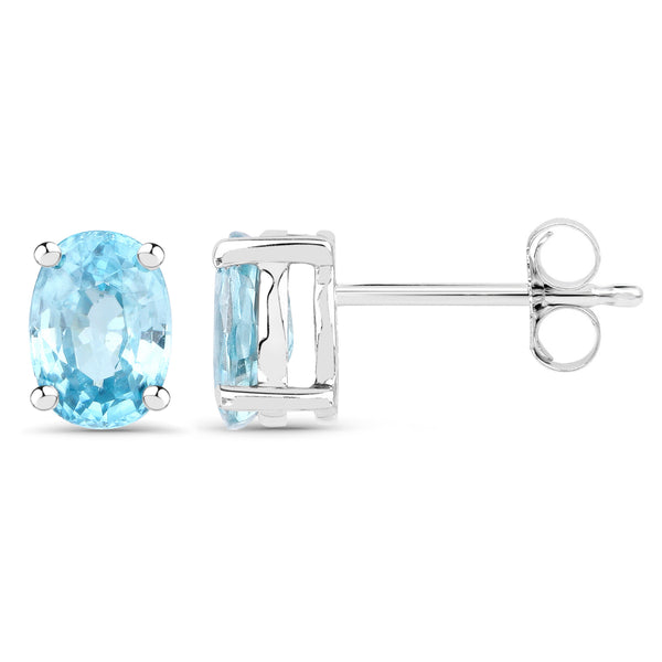 2.40 Carat Genuine Blue Zircon .925 Sterling Silver Earrings