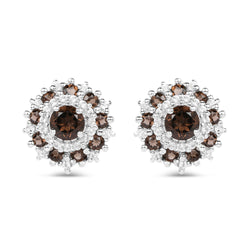 1.29 Carat Genuine Smoky Quartz and White Topaz .925 Sterling Silver Earrings