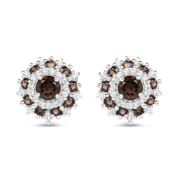 1.29 Carat Genuine Smoky Quartz and White Topaz .925 Sterling Silver Earrings