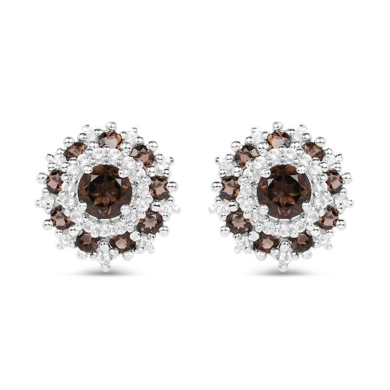 1.29 Carat Genuine Smoky Quartz and White Topaz .925 Sterling Silver Earrings