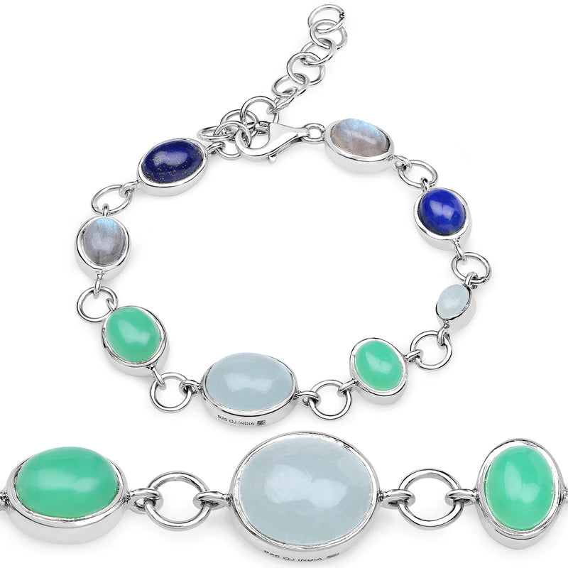 15.67 Carat Genuine Multi Stone .925 Sterling Silver Bracelet