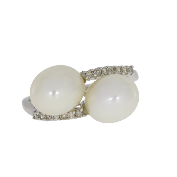 .20ct Fresh Water Pearl Diamond Ring 14KT White Gold